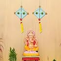 eCraftIndia Artificial Marigold Flowers Hangings with Bangles Ringing Bells (4, Pink Lotus Flowers Wall Hanging)