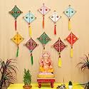 eCraftIndia Woollen Kite Wall Hangings for Home Decoration Pack of 10| Kite Decoration for Sankranti| Makar Sankranti Decoration Items Home Decor Items for Living Room Bedroom Hanging Decorative Items