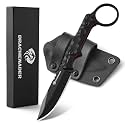 DRACHENADER EDC Fixed Blade Knife with Sheath 7" Small Horizontal Carry Knifes with Kydex Sheath, Full Tang 5Cr13MoV Stainless Steel, Black, Neck Knife, Men Gifts