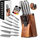 EDELHAUS Knife Set with Block, 9 pcs Kitchen Knife Block Set