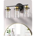 EDISHINE Bathroom Light Fixtures, 3-Light Bathroom Vanity Lights Over Mirror, Modern Bath Wall Sconce Lamp with Clear Glass Shade for Powder Room, Vanity Table, Mirror, Kitchen Black and Gold