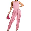 EDITCOZY Women Sexy Two Piece Outfits Fringe Pants Set Club Party Going Out