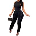 EDITCOZY Women Sexy Two Piece Outfits Fringe Pants Set Club Party Going Out