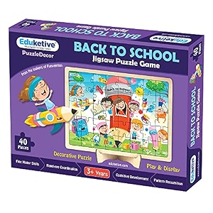 puzzledecor back to school decorative 40 pieces jigsaw puzzle with stand kids age 3-9 years preschool