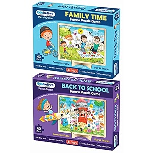 puzzledecor combo of 2 family time  back to school decorative 40 pieces jigsaw puzzle with stand kids age 3-9 years preschool