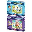 PuzzleDecor Combo of 2 (Family TIME + Back to School) Decorative 40 Pieces Jigsaw Puzzle with Stand Kids Age 3-9 Years Preschool