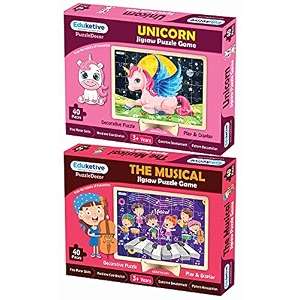 puzzledecor combo of 2 unicorn  the musical decorative 40 pieces jigsaw puzzle with stand kids age 3-9 years preschool