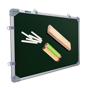 eduway 2x3 feet kunj non-magnetic double-sided chalk board amp white board combo pack with 1 wooden duster 2 chalk holders 10 non-dust chalk sticks for kids school teaching 59x90cms- green