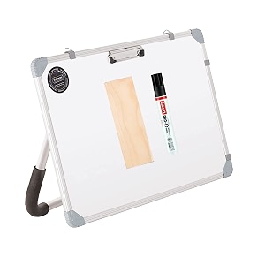 eduway non-magnetic dry erase 15x2 feet white board with stand  standing whiteboard  table top with paper clip for study learning etc with 1 marker pen 1 duster - 23x17 inches