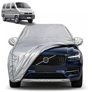 eeco 100 waterproof car cover  dustproof sun protection cover  soft cotton lining  triple stitched  mirror pocket  antenna pocket  all weather body cover silver with yellow piping