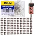 EEEEE 1N914 Diode (100pcs) Small Signal Fast Switching Diodes High-Speed Axial 200mA 100V 200 mA 100 Volt IN914 914 Switching Diode Electronic Silicon Diodes