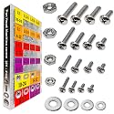 EEEEE 725pcs Phillips Pan Head SAE #4#6#8#10 Machine Screw Assortment Kit Assorted Screws 304 Stainless Steel and Nut Set Flat Washers Nuts Hardware with Snap Lock Case