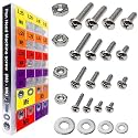 EEEEE 901pcs Phillips Pan Head Metric M3 M4 M5 M6, Machine Screw Assortment Kit Assorted Screws 304 Stainless Steel and Nut Set Flat Washers Nuts Hardware with Snap Lock Case