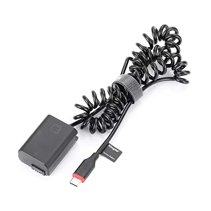efillooc np-fw50 dummy battery with type c input adapter spring cable works with pdqc powerbanks and charger compatible with sony a7 a7r2 a7m2 a6000 a6400 zv-e10black np-fw50
