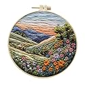 Eforcase Embroidery Starter Kit for Adult Beginner with Landscape Tree Mountain River Floral Nature Scenery Pattern Cross Stitch Hand Embroidery Set DIY Cross Stitch Kits with Hoops Needles Threads