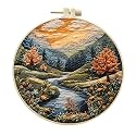 Eforcase Embroidery Starter Kit for Adult Beginner with Landscape Tree Mountain River Floral Nature Scenery Pattern Cross Stitch Hand Embroidery Set DIY Cross Stitch Kits with Hoops Needles Threads