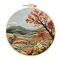 Eforcase Embroidery Starter Kit for Adult Beginner with Landscape Tree Mountain River Floral Nature Scenery Pattern Cross Stitch Hand Embroidery Set DIY Cross Stitch Kits with Hoops Needles Threads