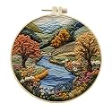 Eforcase Embroidery Starter Kit for Adult Beginner with Landscape Tree Mountain River Floral Nature Scenery Pattern Cross Stitch Hand Embroidery Set DIY Cross Stitch Kits with Hoops Needles Threads