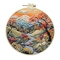 Eforcase Embroidery Starter Kit for Adult Beginner with Landscape Tree Mountain River Floral Nature Scenery Pattern Cross Stitch Hand Embroidery Set DIY Cross Stitch Kits with Hoops Needles Threads