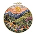 Eforcase Embroidery Starter Kit for Adult Beginner with Landscape Tree Mountain River Floral Nature Scenery Pattern Cross Stitch Hand Embroidery Set DIY Cross Stitch Kits with Hoops Needles Threads