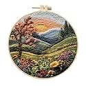 Eforcase Embroidery Starter Kit for Adult Beginner with Landscape Tree Mountain River Floral Nature Scenery Pattern Cross Stitch Hand Embroidery Set DIY Cross Stitch Kits with Hoops Needles Threads