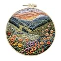 Eforcase Embroidery Starter Kit for Adult Beginner with Landscape Tree Mountain River Floral Nature Scenery Pattern Cross Stitch Hand Embroidery Set DIY Cross Stitch Kits with Hoops Needles Threads
