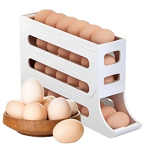 egg dispenserautomatic rolling egg tray organizer holds 28 eggs simultaneously space saving refrigerator egg rollerworks in the dining table kitchen cabinets and refrigerator white