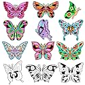 EggSun 48pcs Butterfly Fuzzy Velvet Coloring Posters Kit, DIY Beautiful Arts and Crafts Velvet Coloring Mess Free Felt Coloring Pages for Adult Family Activities and Party Favors