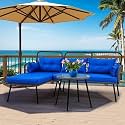 4-Piece Outdoor Patio Furniture Set Waterproof Weaving Rope Outdoor Sofa Set with Powder-Coated Iron Conversation Bistro Set for Balcony, Lawn, Garden,Terrace (Grey &amp; Blue)