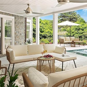 4 piece rattan patio sofa set garden furniture set indoor patio furniture  rattan chair  patio set  wicker conversation set  poolside lawn arm chairs set for balconybeige