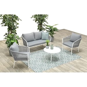 4 pieces porch backyard garden outdoor furniture rope sofa set and table conversation set for balconybackyardliving room patio furniture set grey