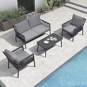 4 seater conversation sofa set ideal for patio garden and indoor use stylish rope furniture with comfortable cushions and center tablegrey color