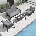 4 Seater Conversation Sofa Set Ideal for Patio, Garden and Indoor Use Stylish Rope Furniture with Comfortable Cushions and Center Table(Grey Color)