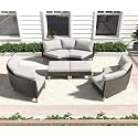 5-Piece Outdoor Patio Furniture Set Rattan Wicker Sectional Sofa Set with Half-Round Sofa Ottomans and Cushion with Balcony for Garden,Pool,Backyard (Rattan Brown &amp; Cushion White)