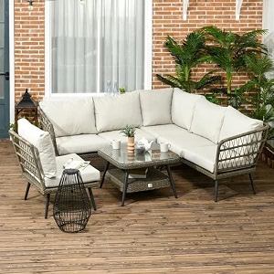 6 piece outdoor patio conversation set modular all weather rattanampwicker sofa with couch sofa bistro set for backyard balcony garden porch lawn terrace brown