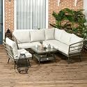 6 Piece Outdoor Patio Conversation Set Modular All Weather Rattan&amp;Wicker Sofa with Couch Sofa Bistro Set for Backyard, Balcony, Garden, Porch, Lawn, Terrace (Brown)