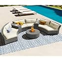 6-Piece Outdoor Patio Furniture Set Rattan Wicker Sectional Sofa Set with Half-Round Table and Tempered Glass Table top Half-Moon Sofa with Pillows for Garden,Pool,Backyard(Silver &amp; Off White)