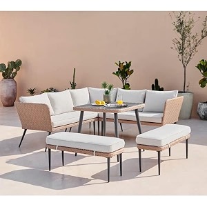6pcs wicker rattan indoor patio furniture set  rattan chair  patio set  wicker conversation set  patio dining set outdoor furniture rectangle table sofa set honey