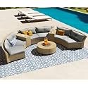 8 Seater Half-Moon Sofa Outdoor Patio Furniture Set Rattan Wicker Sectional Sofa Set with Half-Round Table and Tempered Glass Tabletop with Pillows for Garden,Pool,Backyard (Grey Cushion)