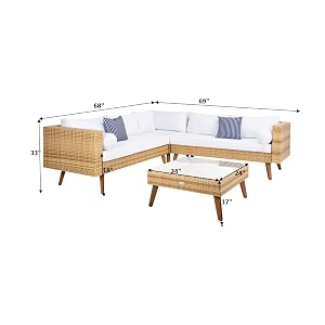 outdoor conversation set wicker patio 3pcs outdoor l shape rattan sofa set with cushions and center table deck furniture for garden porch backyard honey ampoff-white