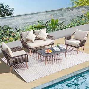 outdoor patio furniture set 4-piece waterproof weaving rope outdoor sofa set with powder-coated iron conversation bistro set for balcony lawn gardencouch terrace backyard