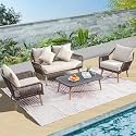 Outdoor Patio Furniture Set 4-Piece Waterproof Weaving Rope Outdoor Sofa Set with Powder-Coated Iron Conversation Bistro Set for Balcony, Lawn, Garden,Couch, Terrace, Backyard