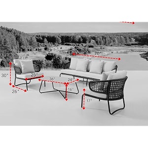 outdoor patio furniture set rope conversation sofa set with glass coffee table for garden backyardterrace