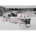 Outdoor Patio Furniture Set, Rope Conversation Sofa Set with Glass Coffee Table, for Garden, Backyard,Terrace Grey