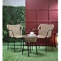 Rope Chairs with Glass Top Round Coffee Table Furniture Chairs with Cushions Garden Outdoor Furniture, Natural