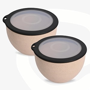 eha earth friendly mixing bowls for kitchen  serving bowls with lid  microwave safe bowl set  storage bowls made with rice husk and bamboo fibers  1600ml each set of 2  sand castle brown