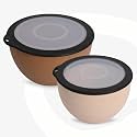 Eha Earth Friendly Mixing Bowls For Kitchen|Serving Bowls With Lid|Microwave Safe Bowl Set|Storage Bowls Made With Rice Husk And Bamboo Fibers|2900Ml +1600Ml|Set Of 2|Sand-Tortilla,Multicolor
