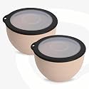 Eha Earth Friendly Mixing Bowls for Kitchen | Serving Bowls with Lid | Microwave Safe Bowl Set | Storage Bowls Made with Rice Husk and Bamboo Fibers | 2900ml Each | Set of 2 | Sand Castle| Beige