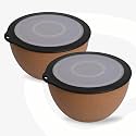 Eha Earth Friendly Mixing Bowls For Kitchen | Serving Bowls With Lid | Microwave Safe Bowl Set | Storage Bowls Made With Rice Husk And Bamboo Fibers | 1600Ml Each | Set Of 2 | Tortilla, Brown
