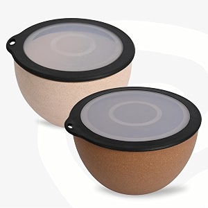eha earth friendly mixing bowls and serving bowls with lid  microwave safe bowl  storage bowls made with rice husk and bamboo fibers  1600ml each  set of 2  brown